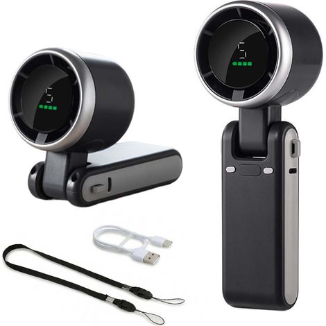 Ventilateur Portable Main, 3600mAh Mini Ventilateur USB Rechargeable, 5 Vitesses Réglables, Turbo Puissant, Petit Ventilateur de Poche Pliable avec Affichage LED pour Voyage, Bureau, Maquillage, Été (1/5)
