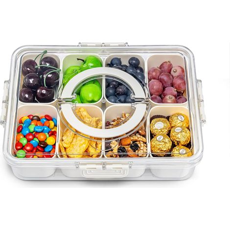 Luftdichte, unterteilte Lunchbox, Serviertablett für Obst und Gemüse, Snackbox, Delikatessentablett mit Griff und Deckel. (1/5)