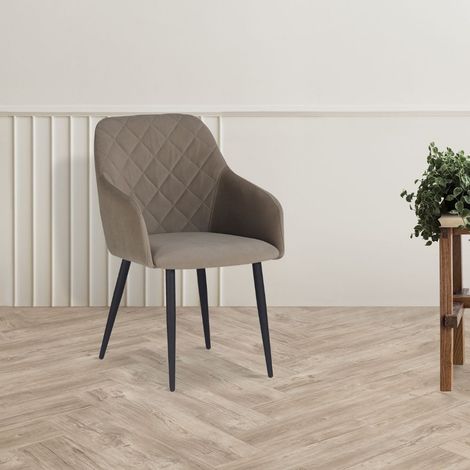 Chaise en tissu gris tourterelle avec dossier géométrique et pieds noirs - Gertoa (1/5)