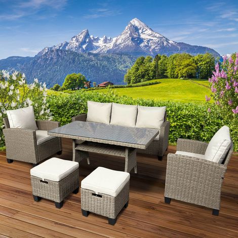 BRAST Gartenmöbel Set Delight Braun/Cappuccino bis zu 7 Personen inkl. extra Dicke Kissen TÜV geprüft Outdoor Loungemöbel Sitzgruppe Essgruppe Garnitur (1/5)