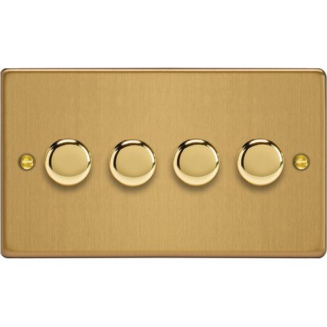 Varilight ES 4-Gang 2-Way V-Pro Push On/Off Rotary LED Dimmer 4 x 0-120W Twin Plate Brushed Brass