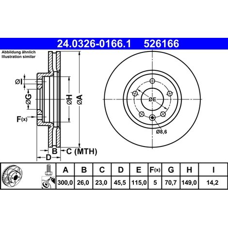 Lot de 2 Disques de frein ATE 24.0326-0166.1 CHEVROLET 13502051 13502052