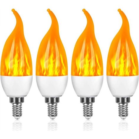 Lot de 4 ampoules LED flamme E14 3 W avec 1 mode d'éclairage, décoratives pour Halloween, Noël, la Saint-Valentin et les mariages. (1/4)