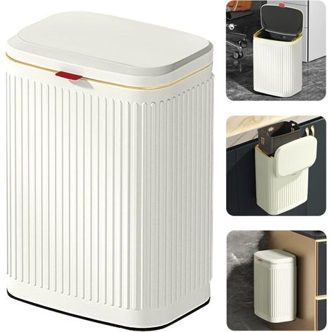 Poubelle suspendue avec couvercle en acier inoxydable. poubelle à compost. poubelle de cuisine intérieure à montage mural pour salle de bain (2.1 gallons. 8 litres ivoire)