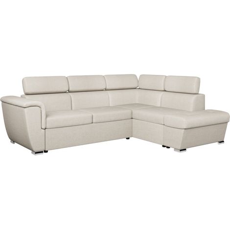 Canapé d'angle droit convertible 4 places PAOLA avec coffre en tissu - Beige (1/5)