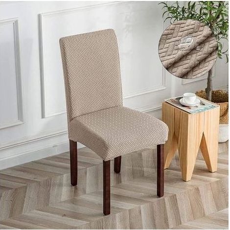 Housse de chaise imperméable en jacquard taupe – Haute élasticité – Lavable en machine – Protection contre rayures et taches (1/5)