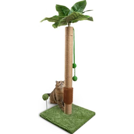Arbre à Chat de 88,9 cm de Haut pour Chatons et Grands Chats, griffoir pour Chats d'intérieur avec Brosse en Caoutchouc Auto-toilettage, Poteau en sisal avec Fausses Feuilles, Vert (1/5)