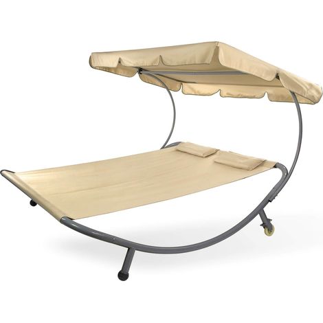 Doppelliege Gartenliege Relaxliege Freizeitliege Palma Beige mit Sonnendach (1/5)