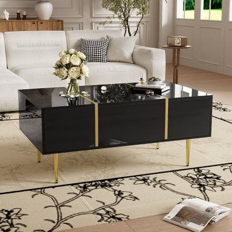 Table basse à la finition brillante, moderne et simple, avec 2 tiroirs (1/5)