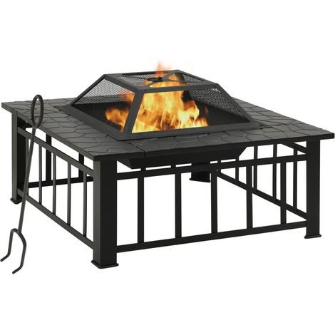 Garten Feuerstelle mit Schürhaken 81x81x47 cm XXL Stahl