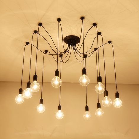E27 Retro Pendant Light Adjustable Spider Ceiling Hanging Lamp Edison Chandelier 12-arms (1/4)