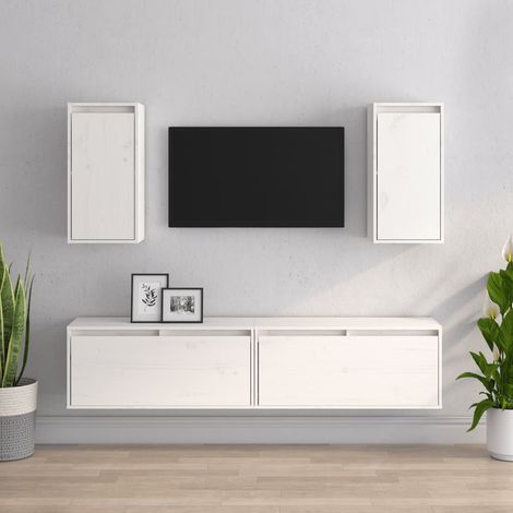 vidaXL Mobili Porta TV 4 pz Bianchi in Legno Massello di Pino (1/5)