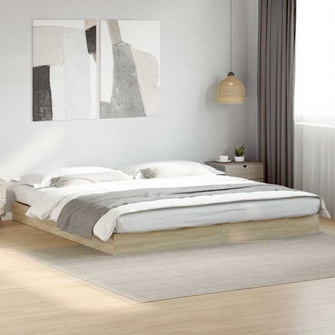 Cadre de Lit 180x200 cm en Bois d'Ingénierie Chêne Sonoma avec Lattes Contreplaqué (1/4)
