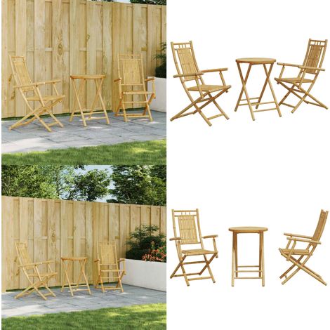 Ensemble de bistro 3 pcs bambou - Meubles De Jardin - Salon De Jardin - Ensemble De Bistro - Mobilier Extérieur - Table Pliante - Home & Living (1/5)