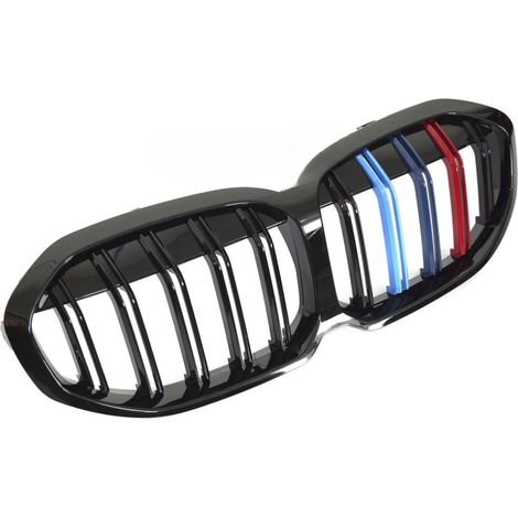 Grille de calandre avant BMW Serie 1 F40 de 2019 a 2024 Double barre noir brillant + tricolor-42670669