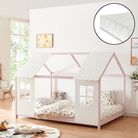 Letto Tostedt per Cameretta a Forma di Casetta con Materasso 140 x 200 Rosa / Bianco [en.casa] (1/5)