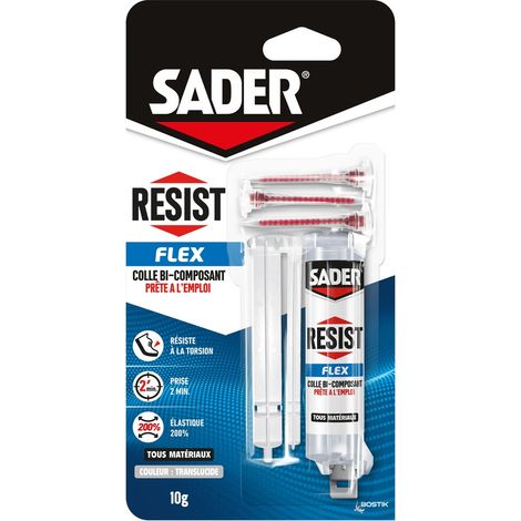SADER Colle de reparation epoxy bi-composant sader resist flex seringue 10g