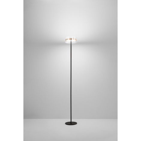 Lampadaire LED 20W à double émission, structure en métal et aluminium, verre borosilicaté, couleur or brillant et noir mat, hauteur 180 cm - Perenz