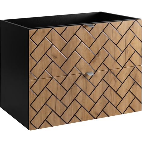 Furnidea - Meuble sous vasque MADIS CHÊNE 80 cm S - 2 tiroirs, façades motif chevron, design moderne (1/5)