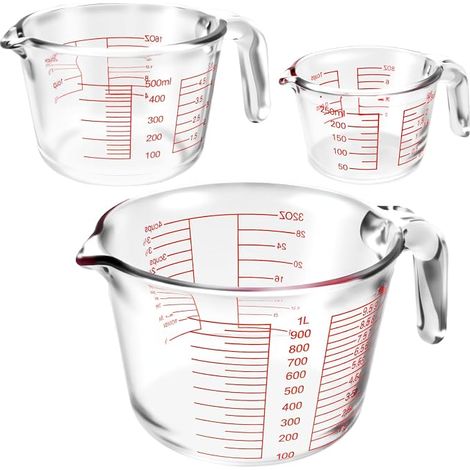 Verre doseur en verre 1000 ml, 500 ml, 250 ml, tasses à mesurer résistantes, échelles de mesure — L/dL/OZ/Cups, trois types de bec verseur (1/5)