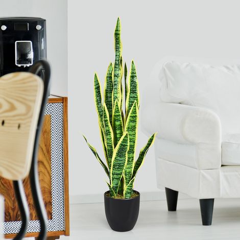 Plante Artificielle 90 cm en Pot 20 Feuilles Sansevieria Trifasciata Déco d’Intérieur en PEVA Ciment PP Vert + Jaune CW9796 Maison Chic (1/5)