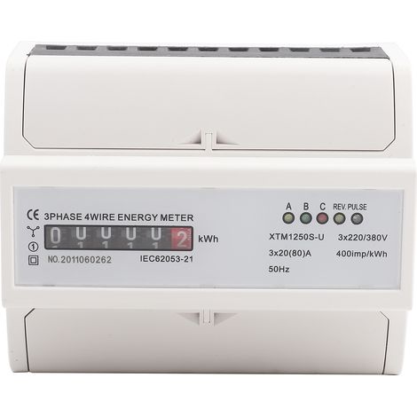 Contatore elettrico digitale trifase a 4 fili su guida DIN 20(80)A, contatore elettronico kWh (1/5)