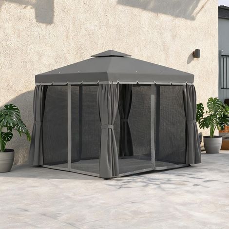 Gazebo de jardin 2,96 x 2,96 m aluminium avec double toit (1/5)