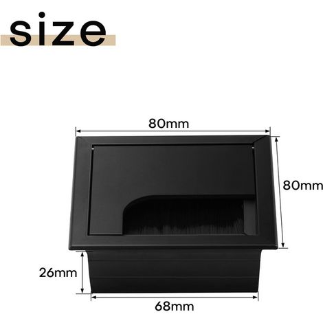 Lot de 2 passe-câbles noirs pour bureau 80 x 80 mm, cache-trou pour bureau, cache-trou métallique pour bureau d'ordinateur, cache-trou rectangulaire en alliage d'aluminium pour l'organisation des câbl (1/2)