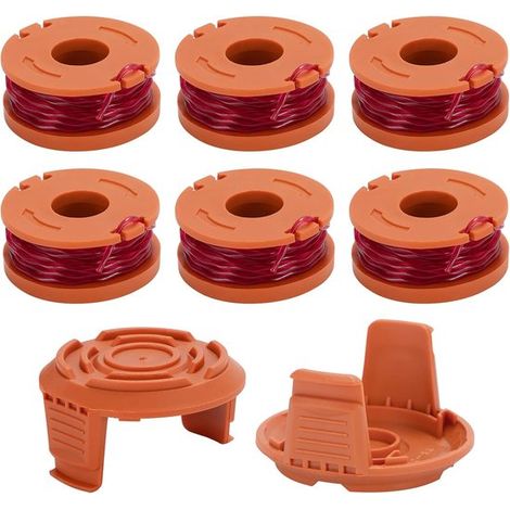 Hilo de repuesto para desbrozadora de 1,65 mm, carretes de hilo de 3,05 m para desbrozadora Worx WA0010, 6 carretes, 2 tapas (1/5)
