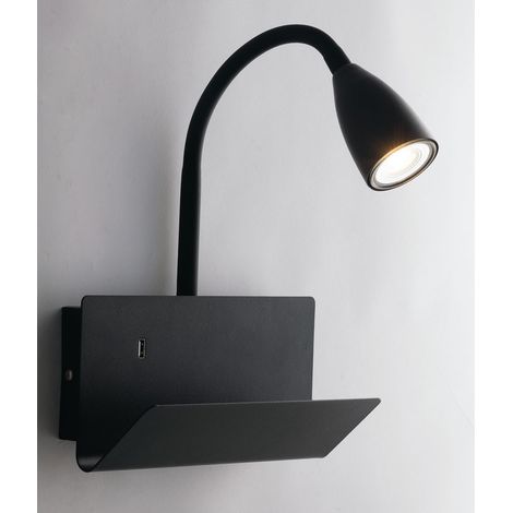 Flexible USB LED Leselampe Schwarz, Wandleuchte mit Ablage & Ladefunktion (1/4)