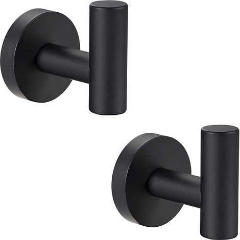Lot de 2 crochets pour serviette de salle de bain avec vis en métal noir mat Crochet pour peignoir en acier inoxydable SUS 304 Heavy Duty Cintre de porte Serviette Robe Vêtements Placard Crochet épong (1/5)