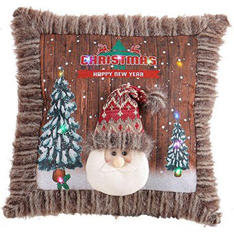 Taie D'oreiller Peluche Lumineuse Style Ancien, Coussin Bonhomme De Neige Et Pere Noel, Decoration Salon Canape -KZQ (1/2)