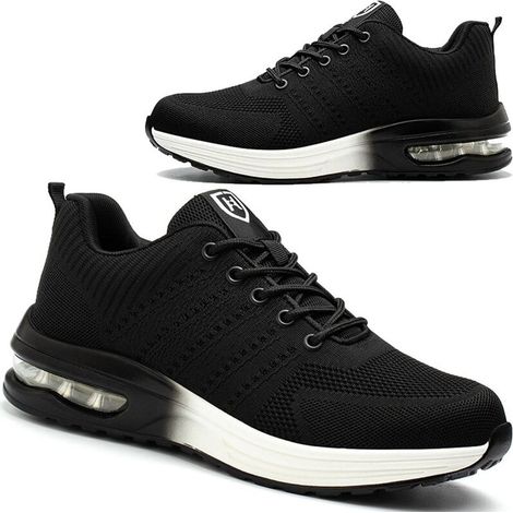 Kaelt - Chaussures de sécuritéChaussures de Sécurité Hommes Femmes Légère Basket de Sécurité Respirante Confortable Chaussure de Travail avec Embout en Acier Noir-Blanc Taille 38 (1/5)