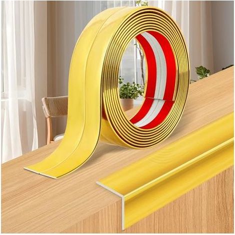 Baguette d’angle PVC dorée 2cm×6m – Moulure autocollante souple pour carrelage et plafond – Protection des bords – Installation facile (1/5)