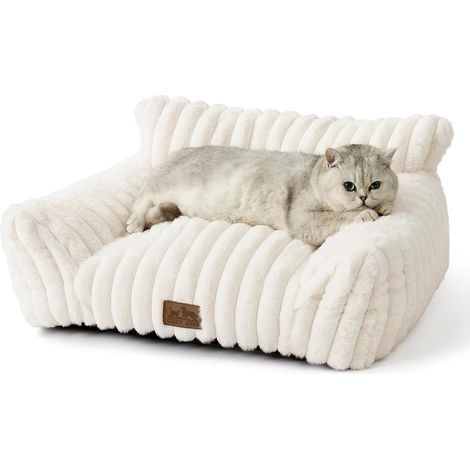 1 - Panier Pour Chat - Canapé Pour Chien - Design Corde Avec Soutien Orthopédique - Fourrure Synthétique Douce Et Lavable - Pour Petits Animaux Intérieur - Crème - 65x44x30cm (1/5)