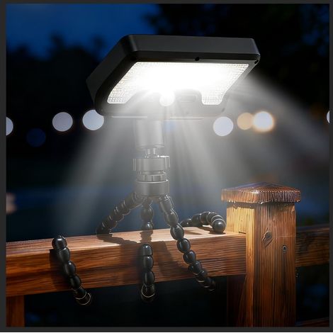 Luminaire solaire détecteur de mouvement trépied flexible 360°, double charge éclairage de sécurité étanche noir pour jardin clôture (1/5)