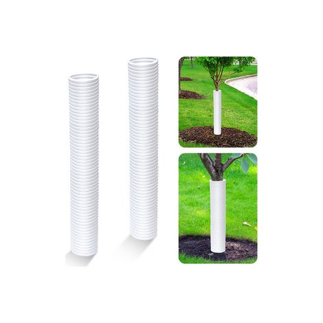 Manchon de protection d'arbre PE, barrière anti-animaux et anti-oiseaux pour jeunes pousses et jardin, Composition : 2 pièces, 5 × 40 cm, Couleur : blanc (1/5)