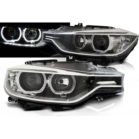 Paire de feux phares BMW serie 3 F30 / F31 de 2011 a 2015 angel eyes led DRL noir-27361193 (1/4)