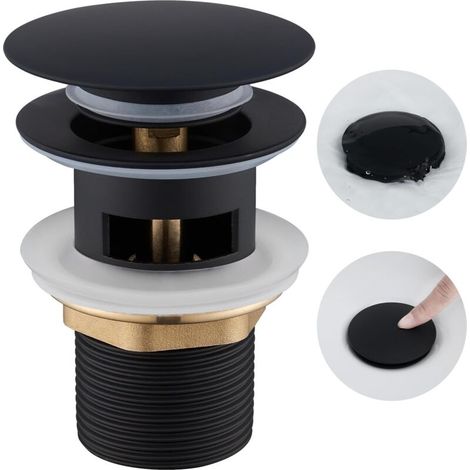 Bathroom Sink Plug with Overflow, Pop-Up Click-Clack Waste Plug, Universal Standard-G 1 ¼, Matte Black Finish (1/5)