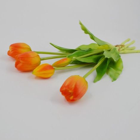 Tulipe artificielle- Effet réaliste - 40 cm - Bouquet - Fleurs artificielles- Décoration intérieure - Décoratif(orange)