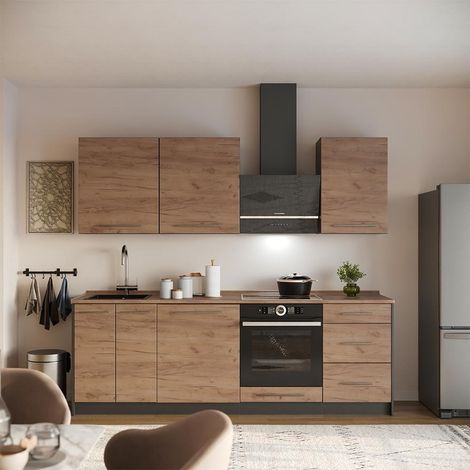 Mueble de cocina Fame-Line, Roble dorado/Blanco, 230 cm sin encimera, Vicco (1/5)