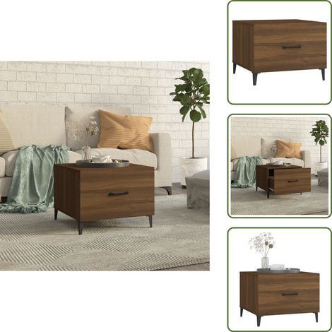 Table basse avec pieds en métal Chêne marron 50x50x40 cm - Table Basse Industrielle - Table D'appoint Design - Meuble Salon Moderne - Table Basset  Bois - Table Basse Rangement Tiroir (1/5)