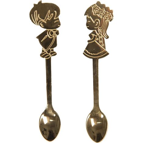 Lot de 2 Cuillères de Table pour Enfants en Métal Doré Style Classique Romantique 12 cm - PANGIVO