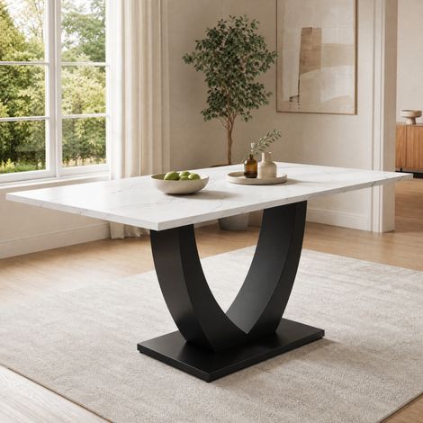 Tavolo da pranzo 140 x 75,5 cm in MDF e metallo, effetto marmo, gambe regolabili HAVRYA (1/5)
