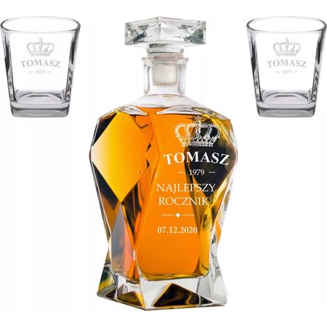 Set da whisky: caraffa, due bicchieri con incisione