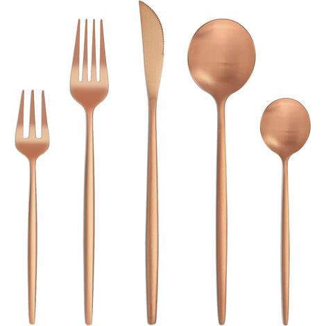 Ensemble de couverts pour 6 personnes, 30 pièces en acier inoxydable or rose mat, couverts avec couteau, fourchette, cuillère, couverts en acier inoxydable, passe au lave-vaisselle.… (1/5)