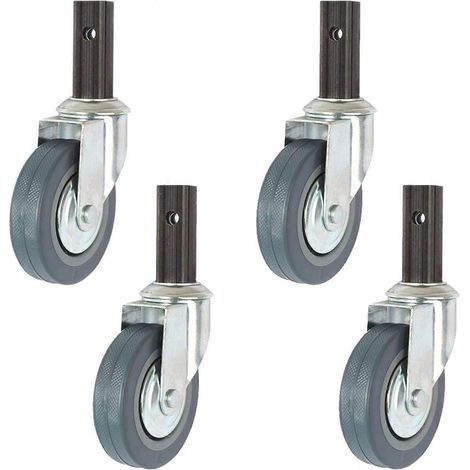 Roulettes pivotantes pour meubles (lot de 4), 100 mm, avec support tubulaire carré (23 x 68 mm), silencieuses, capacité de charge de 210 kg, pour chariots et wagons de service. (1/3)
