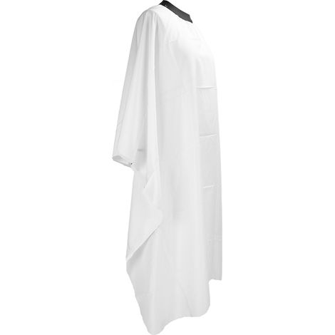 Tablier de coiffure imperméable et ajustable, en tissu blanc, idéal pour la coupe de cheveux en salon. (1/5)