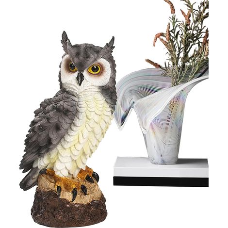 Realistische Eulen Skulptur Kunstharz Tierfigur Mit Ernstem