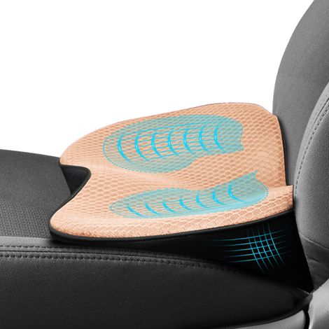 Coussin de siège auto beige, ergonomique, léger et confortable, réduisant la pression sur les cuisses et les hanches et offrant un soutien lombaire. (1/5)